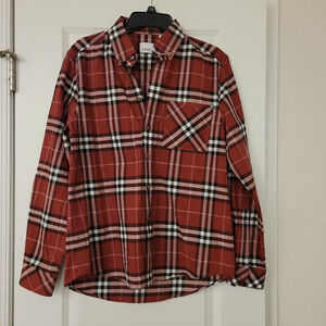 Men's Burberry Red Plaid Casual Button Down Shirt XL